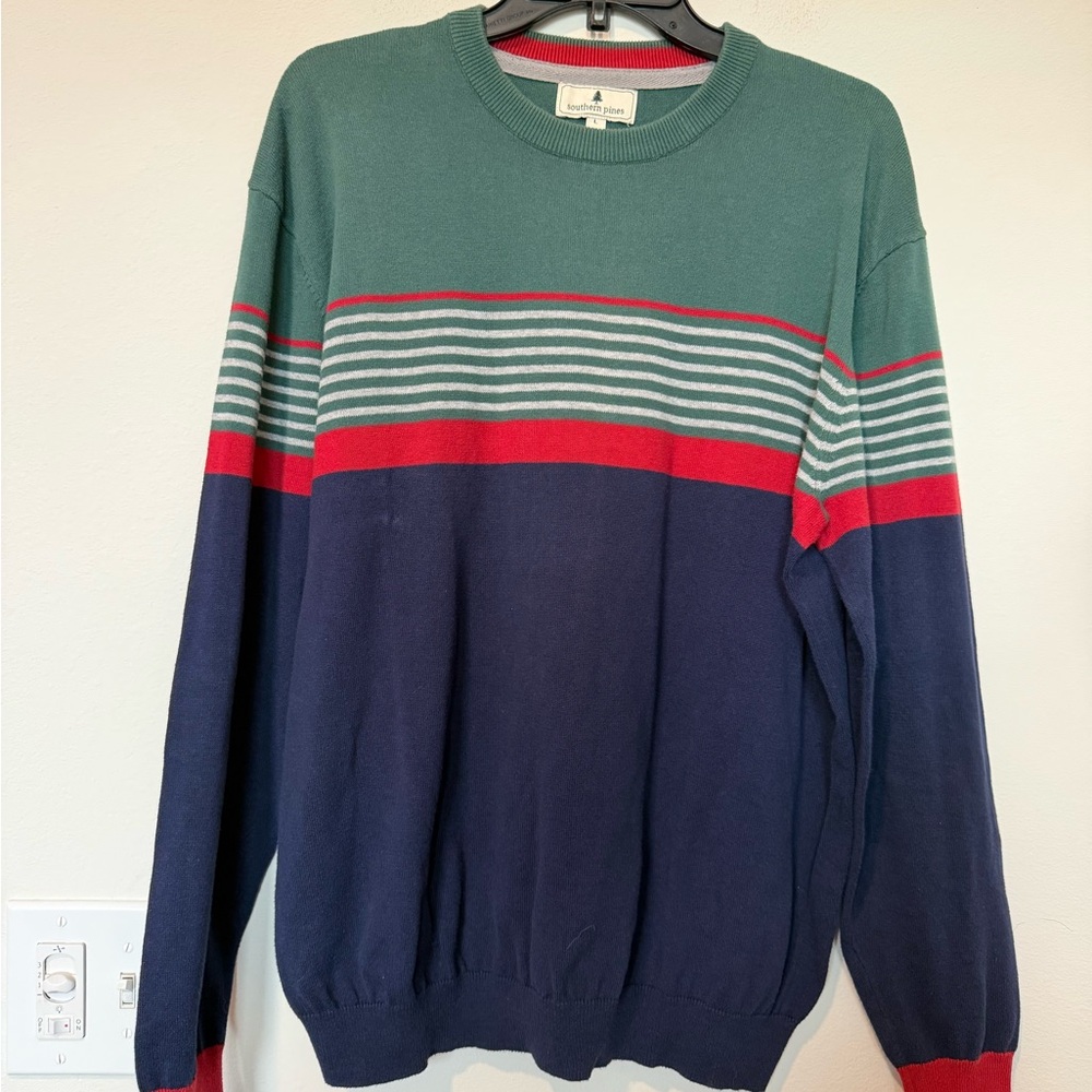 Classic Crewneck Sweater in Green, Navy, and Red